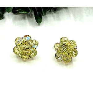 Vintage Aurora Borealis Yellow Crystal Clip-On Earrings